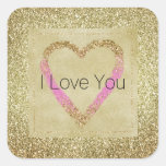 Glam Gold Pink Glitter Heart   Square Sticker