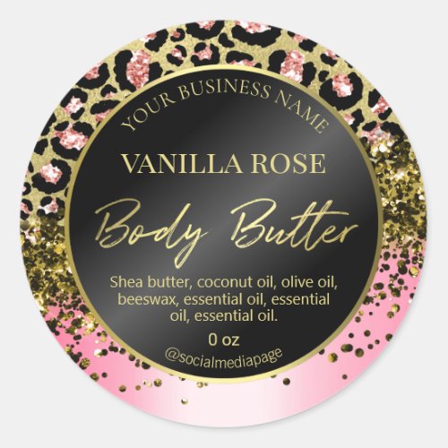 Glam Gold Pink Leopard Print Body Butter Labels