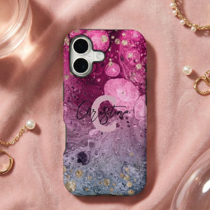 Glam Gold Pink Magenta Purple Glitter Marble Pour iPhone 17 Case