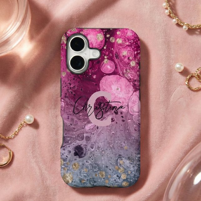 Glam Gold Pink Magenta Purple Glitter Marble Pour Case-Mate iPhone Case (Creator Uploaded)