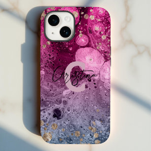 Glam Gold Pink Magenta Purple Glitter Marble Pour Case-Mate iPhone 14 Case