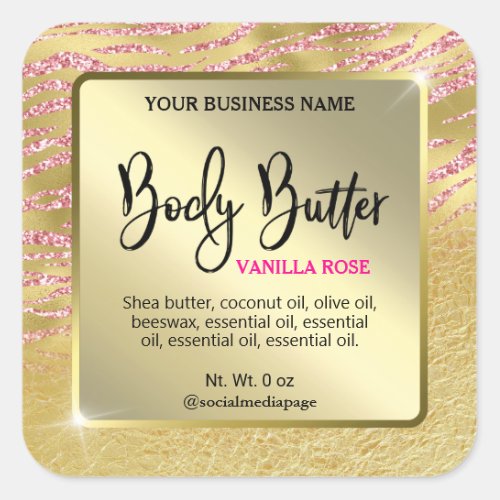 Glam Gold Pink Zebra Print Body Butter Labels