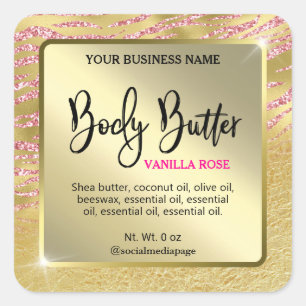 Glam Gold Pink Zebra Print Body Butter Labels