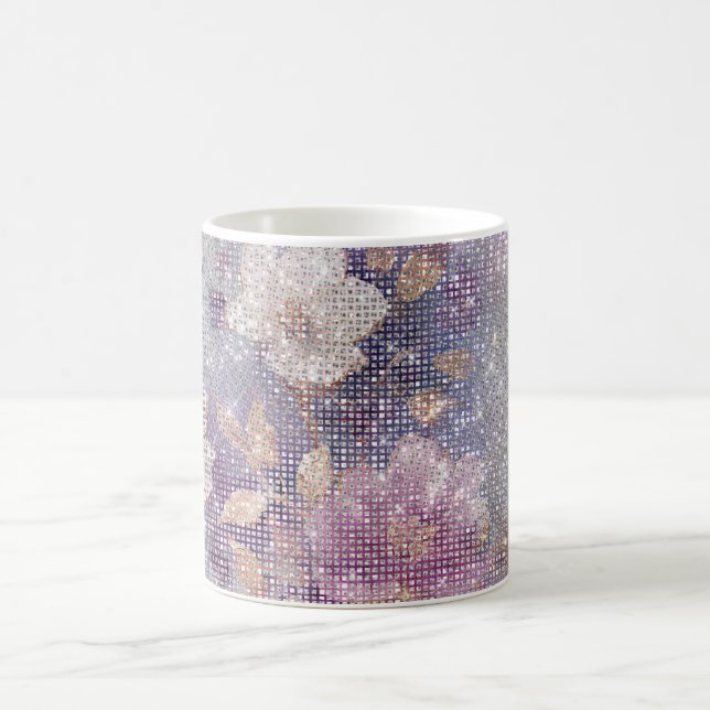Glam Gold Purple Floral Sparkle Coffee Mug (Center)