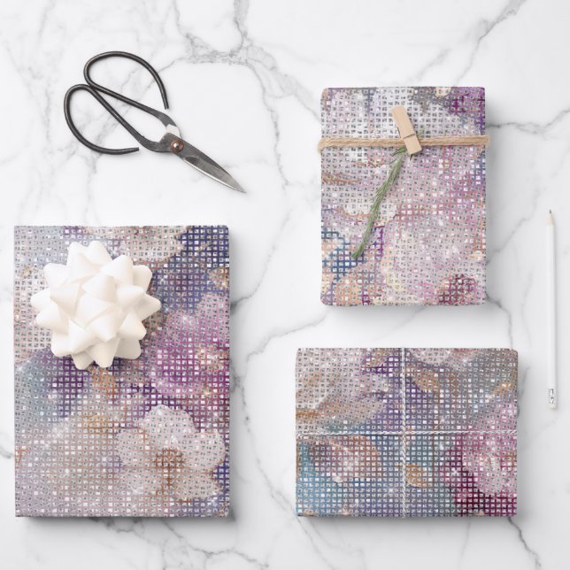 Glam Gold Purple Floral Sparkle   Wrapping Paper Sheets (Front)