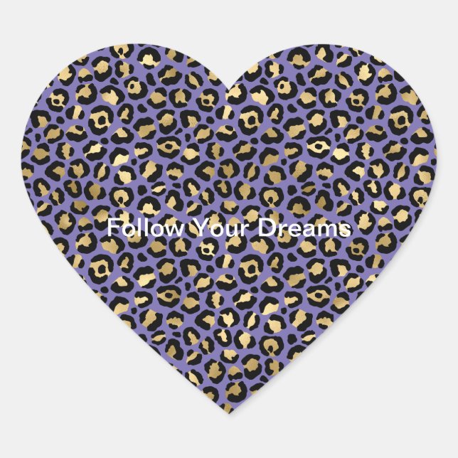 Glam Gold Purple Leopard Print           Heart Sticker (Front)