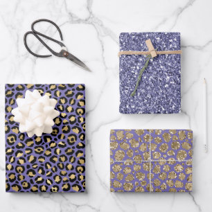 Glam Gold Purple Leopard Print           Wrapping Paper Sheets