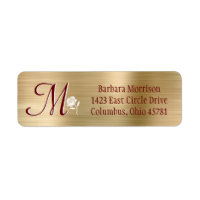 Glam Gold Red Brushed Metal Custom Monogram Label