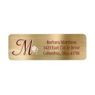 Glam Gold Red Brushed Metal Custom Monogram Label