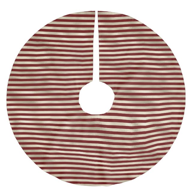 Glam Gold Red Holiday Stripes Christmas Brushed Polyester Tree Skirt (Front)