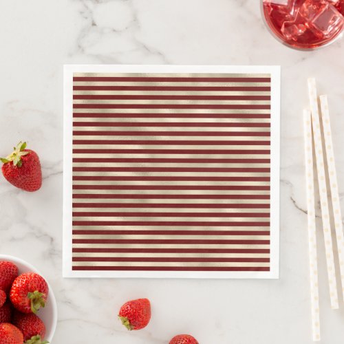 Glam Gold Red Holiday Stripes Christmas Paper Dinner Napkins