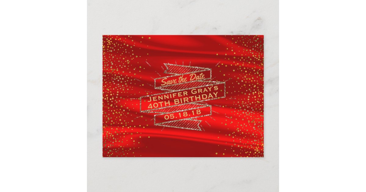 Glam Gold Red Save the Date Elegant Birthday Party Announcement ...