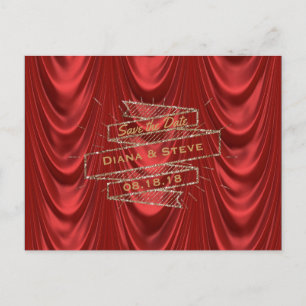 Glam Gold Red Wedding Elegant Save the Date Announcement Postcard