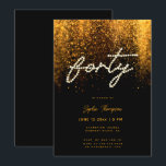 Glam Gold Rhinestones Calligraphy 40th Birthday Invitation<br><div class="desc">A glam, modern, elegant and chic 40th birthday party invitation template featuring a black background with gold dust (digital effect), the word FORTY covered in rhinestones (simulated, not real stones, this is a digital effect also), modern calligraphy script and typography in a gold hue. A chic, timeless design for a...</div>