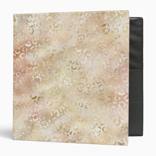 Glam Gold Rose Blush Pink Leopard Print            3 Ring Binder (Front/Inside)