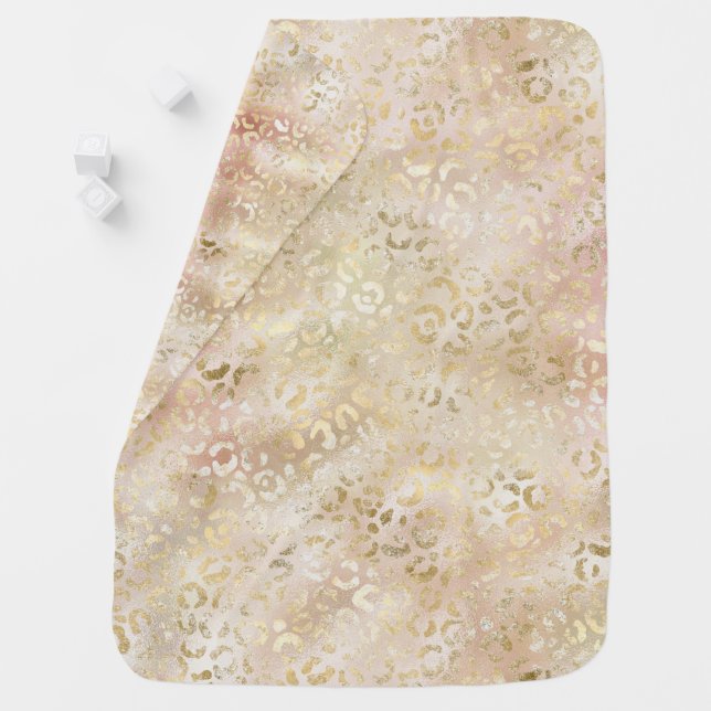 Glam Gold Rose Blush Pink Leopard Print Baby Blanket (In Situ)