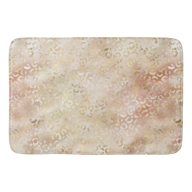 Glam Gold Rose Blush Pink Leopard Print Bath Mat (Front)