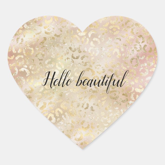 Glam Gold Rose Blush Pink Leopard Print Heart Sticker (Front)