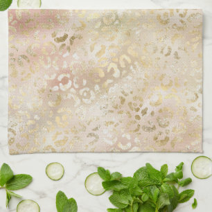 Glam Gold Rose Blush Pink Leopard Print Kitchen Towel