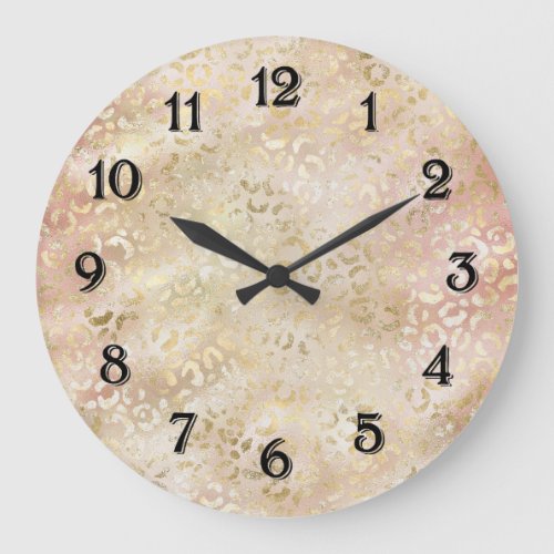 Glam Gold Rose Blush Pink Leopard Print Large Clock