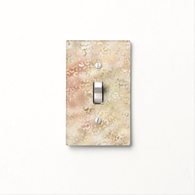 Glam Gold Rose Blush Pink Leopard Print Light Switch Cover (In Situ)