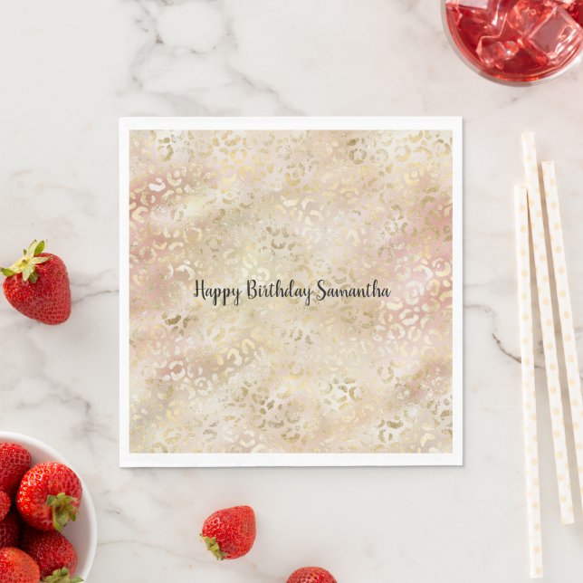 Glam Gold Rose Blush Pink Leopard Print Napkins (Insitu)