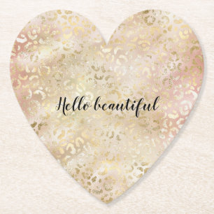 Glam Gold Rose Blush Pink Leopard Print Paper Coaster