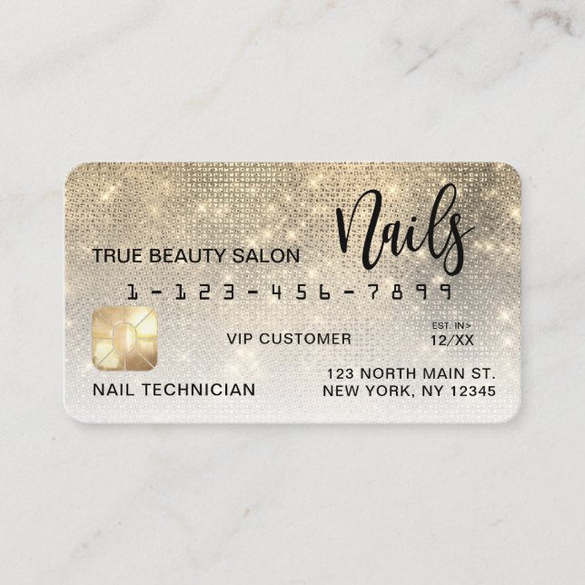 Glam Gold Sequin Glitter Credit Card Nail Tech (Front)