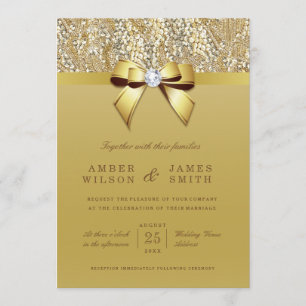 Glam Gold Sequins and Bow Wedding Invitation