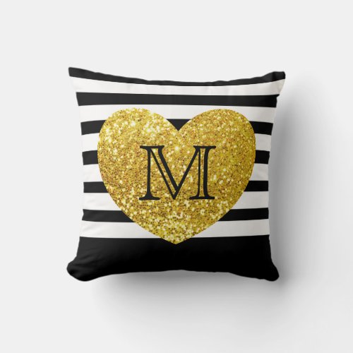 GlamGold Sequins HeartPersonalized Striped Throw Pillow