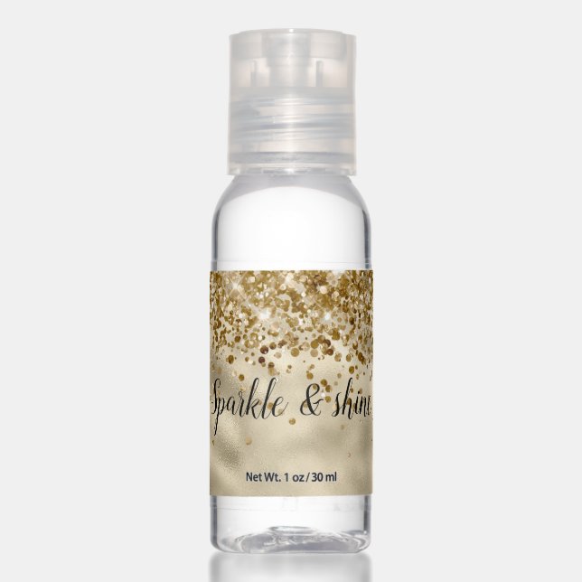 Glam Gold Sparkle Confetti Personalized Quote Hand Sanitizer (Front)