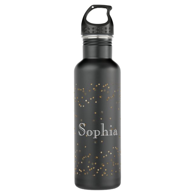 Glam Gold Sparkle Confetti Personalized Stainless Steel Water Bottle (Front)