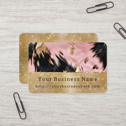 Glam Gold Sparkle Pink Black Cowhide Business Card