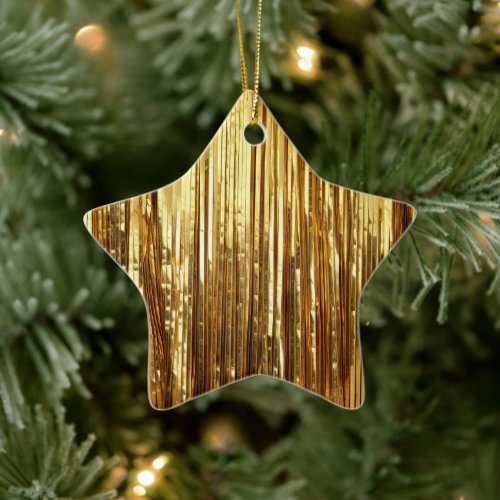 Glam Gold Sparkle Stripes Wedding Ceramic Ornament