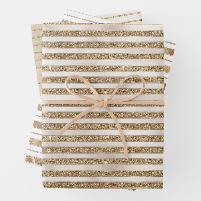 Glam Gold Stripes Wrapping Paper Sheets (In situ)