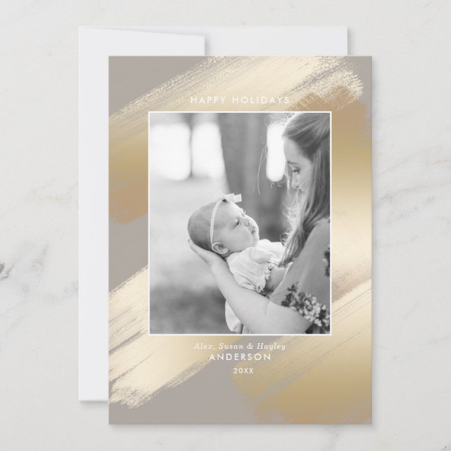 Glam Gold Swashes and Photo Holiday Card (Front)