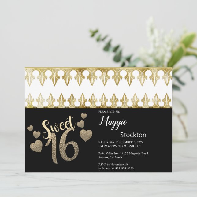 Glam Gold Sweet 16 Invitation (Standing Front)