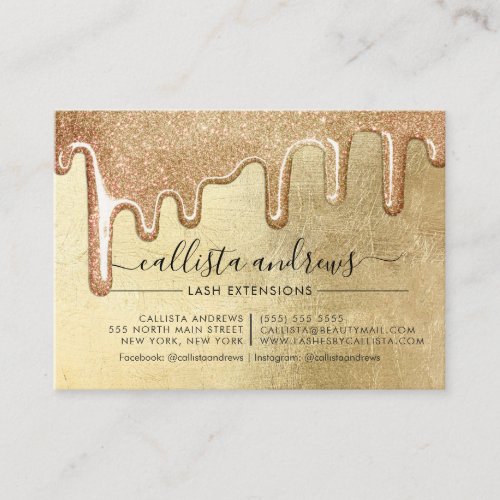 Glam Gold Thick Glitter Drips Lashes Aftercare Business Card