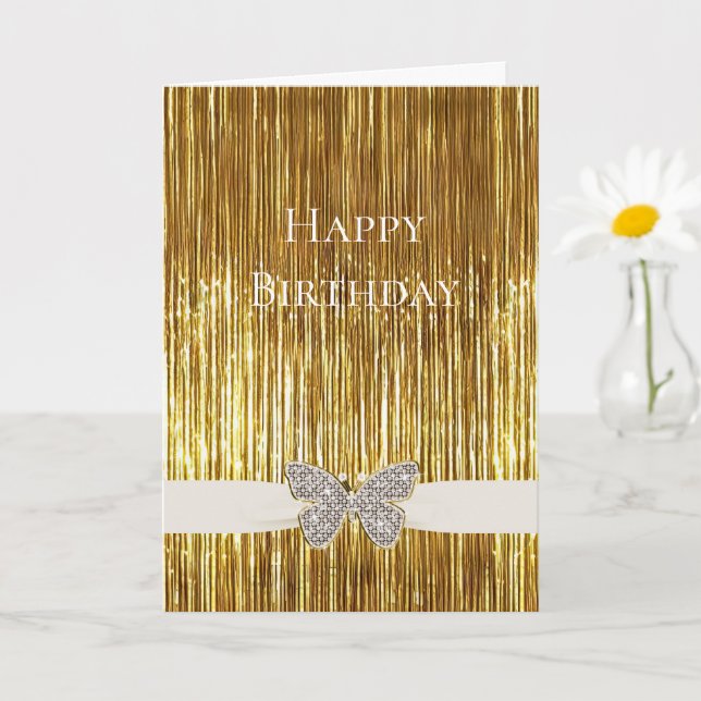 Glam Gold Tinsel Jeweled Butterfly Card (Small Plant)
