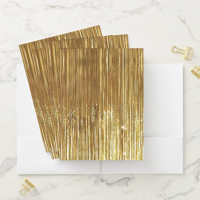 Glam Gold Tinsel Stripes Pocket Folder (In Situ)
