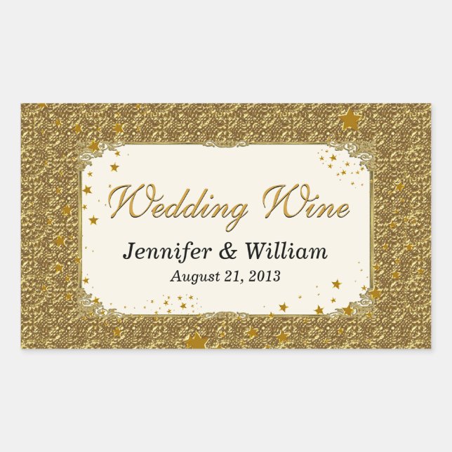 Glam Gold Tone Wedding Wine Bottle Label (Front)