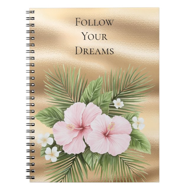 Glam Gold Tropical Blue Pink Hibiscus Floral   Notebook (Front)