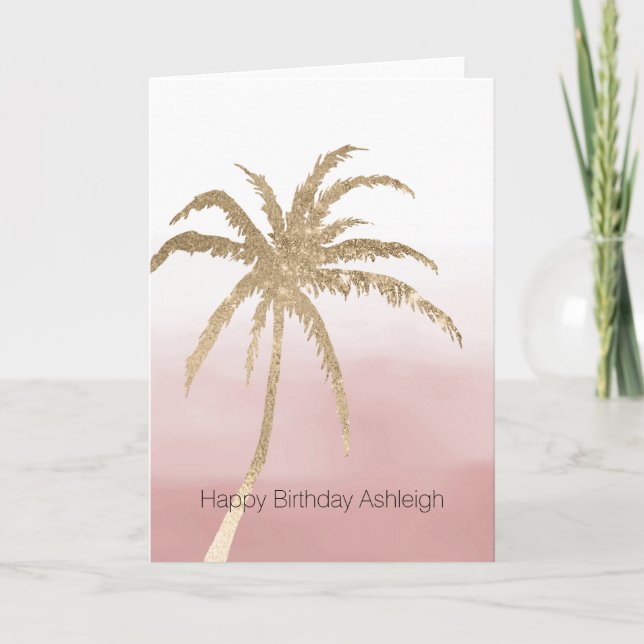 Glam Gold Tropical Palm Pink ombre Card (Front)