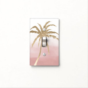 Glam Gold Tropical Palm Pink ombre Light Switch Cover