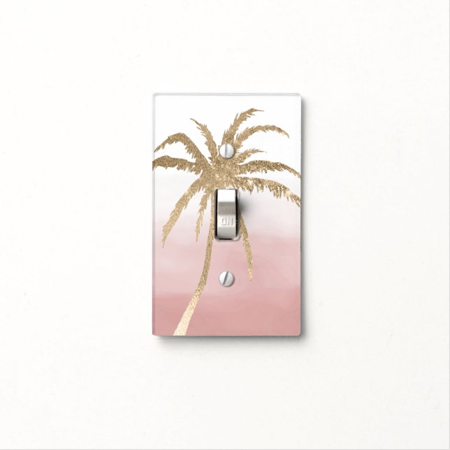  Glam Gold Tropical Palm Pink ombre      Light Switch Cover (In Situ)