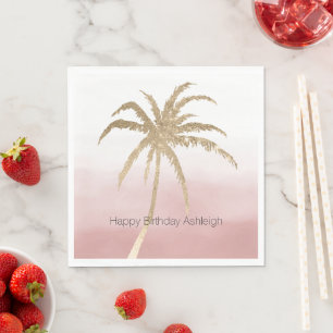  Glam Gold Tropical Palm Pink ombre      Napkins