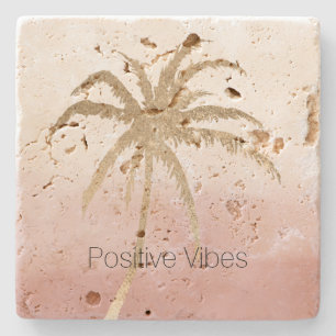 Glam Gold Tropical Palm Pink ombre Stone Coaster