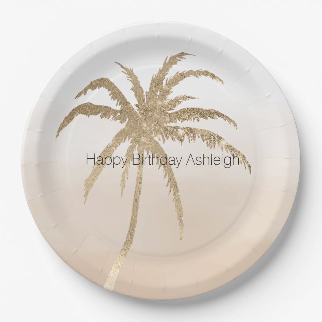 Glam Gold Tropical Palm Tree Ombre       Paper Plates (Front)
