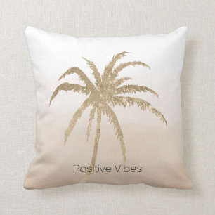 Glam Gold Tropical Palm Tree Ombre Throw Pillow