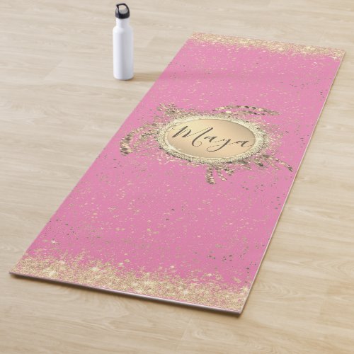 Glam Gold Turtle Stars on Pink Personalized Yoga Mat